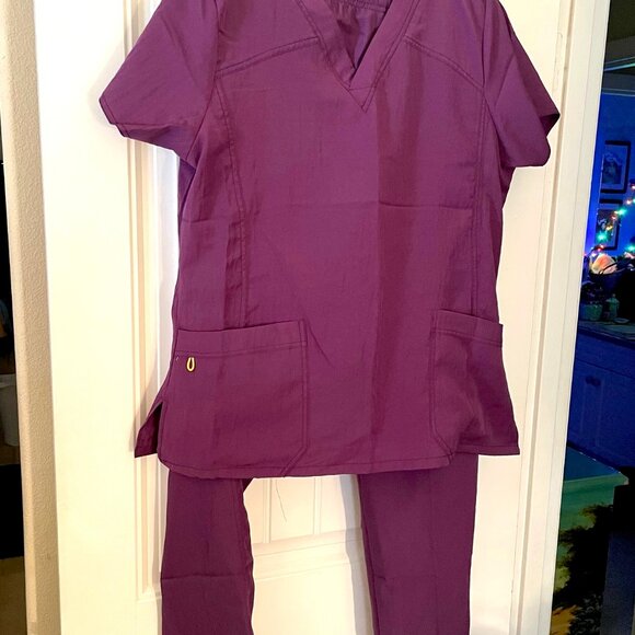 Four Stretch 4 New Set Scrubs L Unisex Purple Top Bottom - Picture 13 of 13